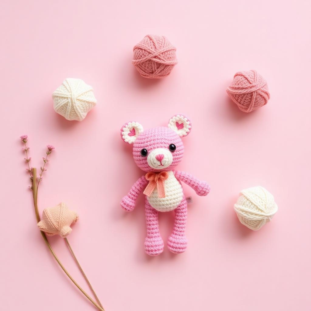 Pink crochet plush on a pink template